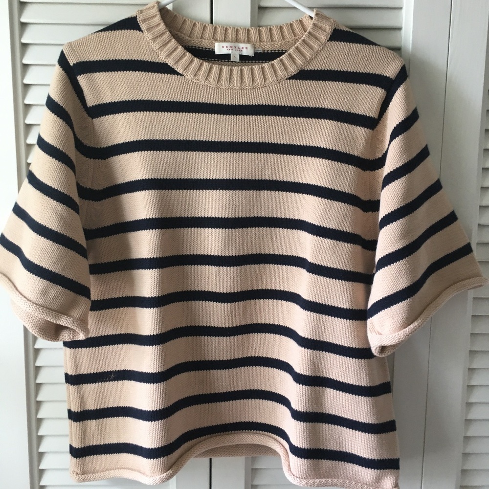 Striped Scoop-Neck Sweater in Beige and Black